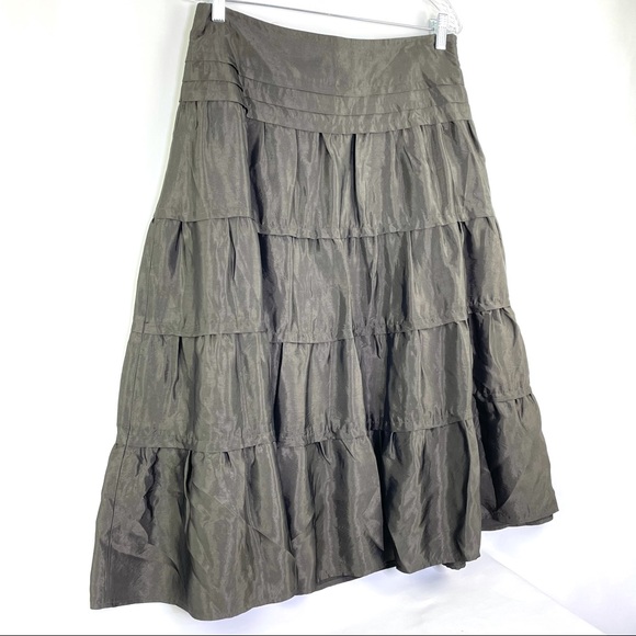 Club Monaco Brown Tiered Flared Midi Length Skirt Sz 8 - Picture 2 of 5